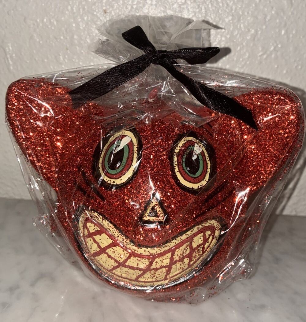 Dept 56 Halloween Cat Candle Glitter Red Retro Style New